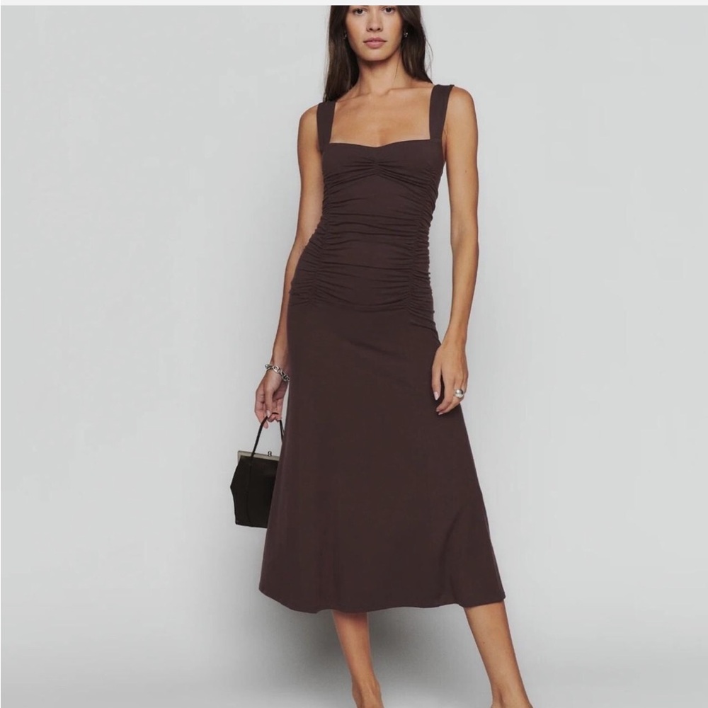 Reformation Suvi Brown Midi Dress